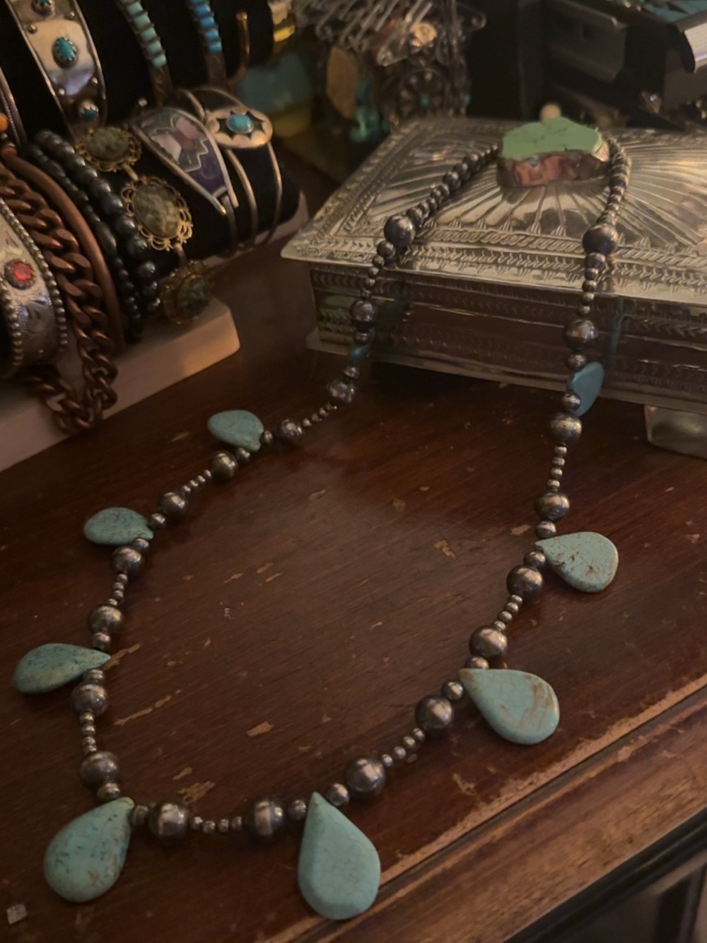 Vintage sterling silver turquoise teardrop necklace